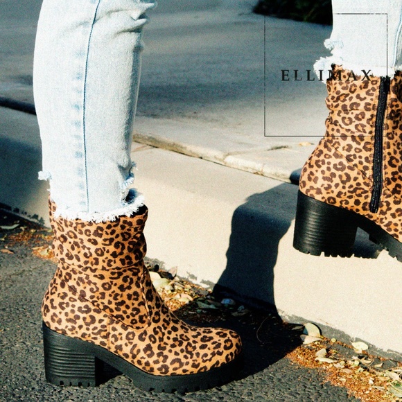 NEW🔥 Leopard Ruched Booties Med Heel Low Platform - Picture 2 of 8